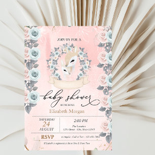Invitación Bordes de ciervos bebés lindos rosas baby shower