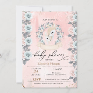 Invitación Bordes de ciervos bebés lindos rosas baby shower