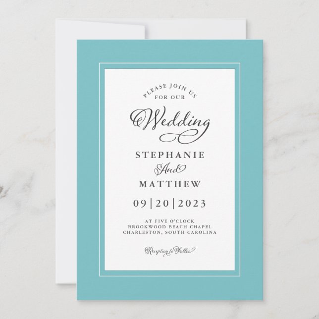 Invitación Bordes elegantes modernos de aqua y blanco chic (Anverso)