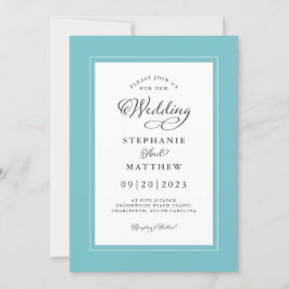 Invitación Bordes elegantes modernos de aqua y blanco chic
