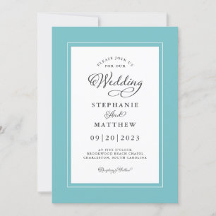 Invitación Bordes elegantes modernos de aqua y blanco chic