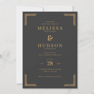 Invitación Bordes Geométricos de Carbón Elegantes
