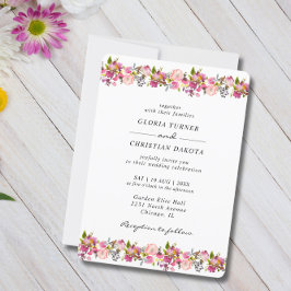 Invitación Bordes redondeados de Boda de borde floral rosa br