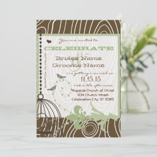 Invitación Bordes verdes margarita grano de madera marrón páj