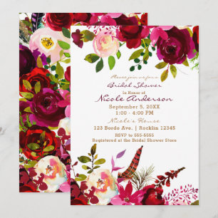 Invitación Bordo Borgoña Granate Boho Floral Bridal Shower
