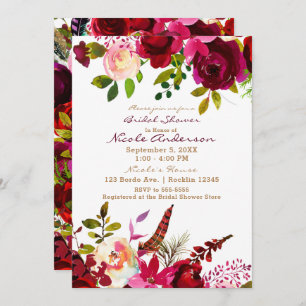 Invitación Bordo Borgoña Maroon Boho Floral Bridal Shower
