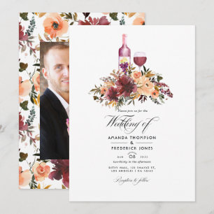 Invitación Bordo Floral de Vino de Melocotón Prueba de Bodas