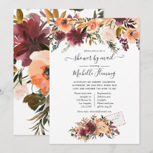 Invitación Bordo Peach Watercolor Baby Shower por correo