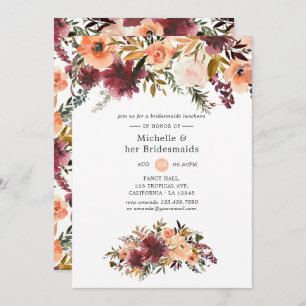 Invitación Bordo Peach Watercolor Bridesmaids Luncheon