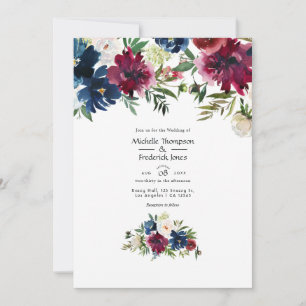 Invitación Bordo y Boda floral acuarela de la Marina