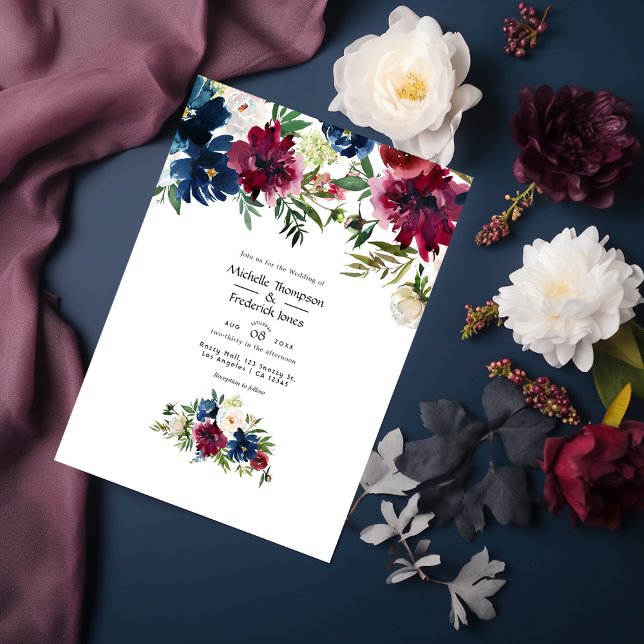 Invitación Bordo y Boda floral acuarela de la Marina (Subido por el creador)