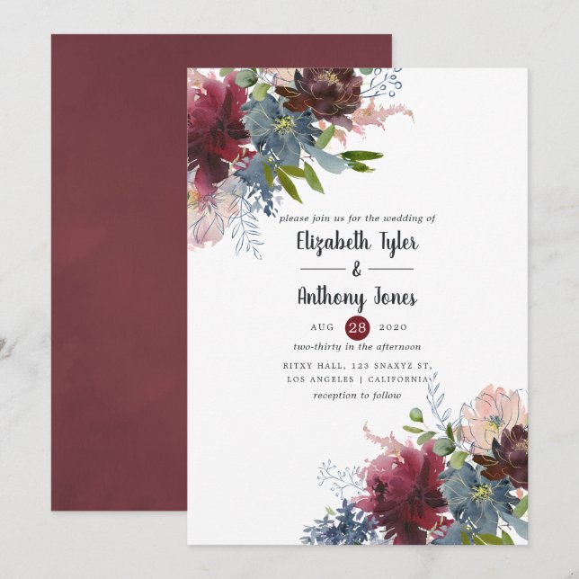 Invitación Bordo y Boda floral de la Marina (Anverso / Reverso)