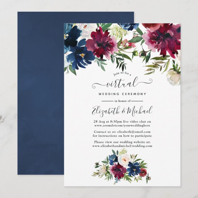 Invitación Bordo y Boda virtual de acuarela de la Marina (Anverso / Reverso)