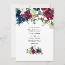 Bordo y floral acuarela nupcial Navy