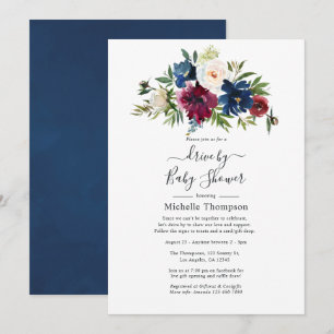 Invitación Bordo y Naval Floral Drive By Shower