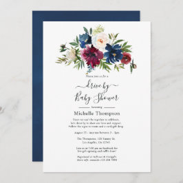 Invitación Bordo y Navy Floral Drive By Shower