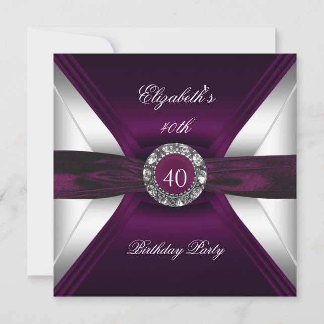 Invitación Borgoña 40.º Fiesta de Plata Blanca Diamante (Anverso)