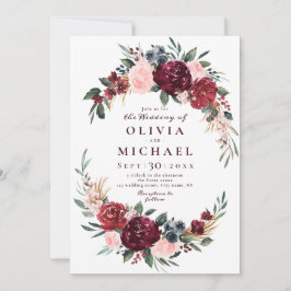 Invitación Borgoña acuarela floral rústico boda de boho