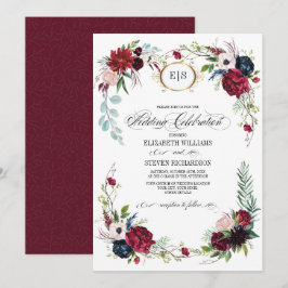 Invitación Borgoña | Azul |Marsala Boda de acuarela floral