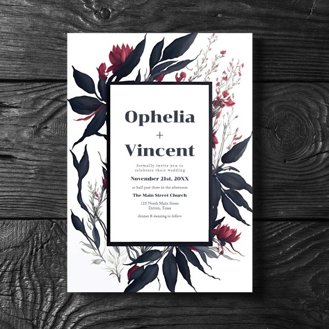 Invitación Borgoña azul pizarra rubor Novia Boda Floral (Subido por el creador)