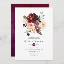 Invitación Borgoña Berry y ducha de novia floral Rubor