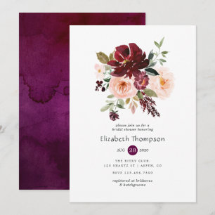 Invitación Borgoña Berry y ducha de novia floral Rubor