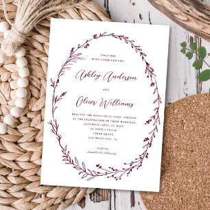 Invitación Borgoña + Boda de guirnaldas rusas blancas