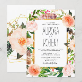 Invitación Borgoña Boda de la Floral dorada rosa Rubor