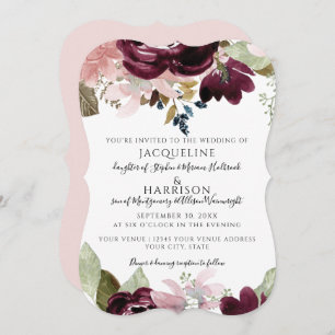 Invitación Borgoña Boda elegante de otoño rosado