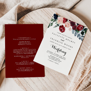 Invitación Borgoña Boda floral de la Marina Rosa