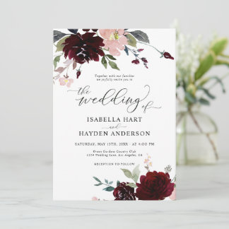 Invitación Borgoña Boda floral rosa de Bordo Rojo de Rubor