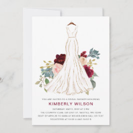 Invitación Borgoña Boda floral vestido ducha novia