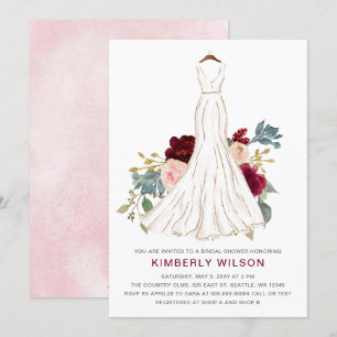 Invitación Borgoña Boda floral vestido ducha novia