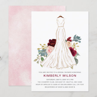 Invitación Borgoña Boda floral vestido ducha novia