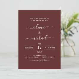 Invitación Borgoña Boda romántico tipografía moderna