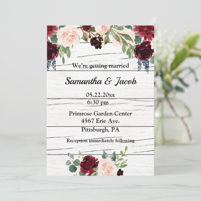 Invitación Borgoña Boda Rústico Elegante (Anverso de pie)