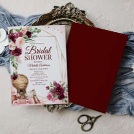 Invitación Borgoña Boho acuarela Floral Bridal Ducha