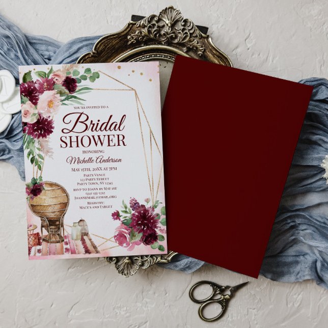 Invitación Borgoña Boho acuarela Floral Bridal Ducha (Subido por el creador)