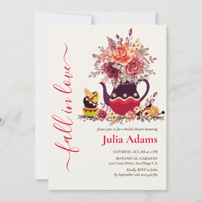 Invitación Borgoña Boho Rosa Pampas Lemon Tea Bridal Ducha (Anverso)