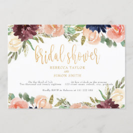 Invitación Borgoña Bridal Shower Floral Paisaje