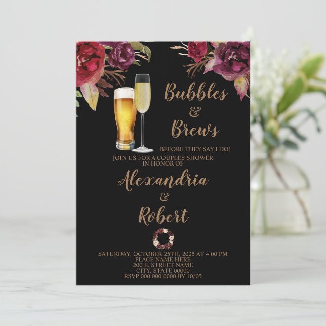 Invitación Borgoña | Burbujas y breves Parejas Ducha de matri (Anverso de pie)