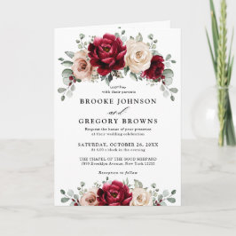 Invitación Borgoña Champagne Ivory Mauve Rosa Boda floral