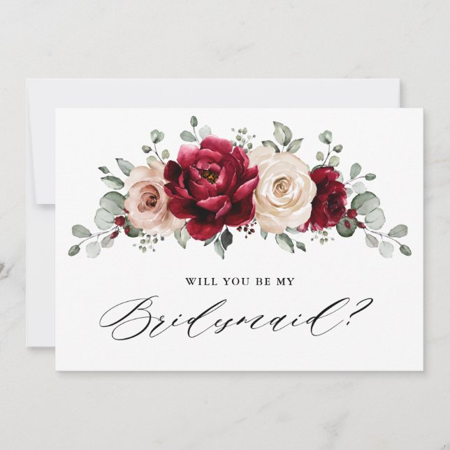 Invitación Borgoña Champagne Ivory Serás mi dama de honor (Anverso)