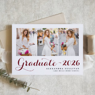 Invitación Borgona Clase de 2026 Colaje de Fotos Graduación