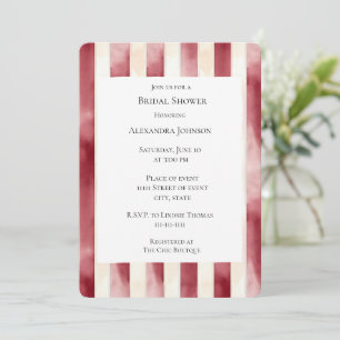 Invitación Borgoña Cream Stripes Bridal Shower