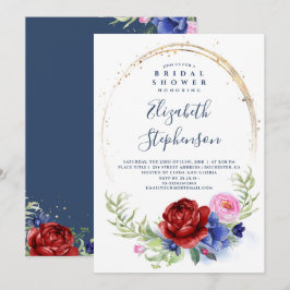 Invitación Borgoña de la marina y ducha de novias de Rubor Fl