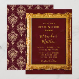 Invitación Borgoña de lujo y Boda real de oro