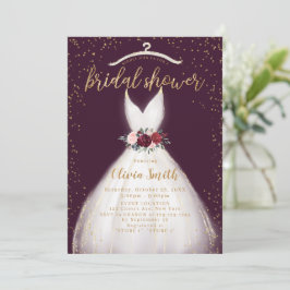 Invitación Borgoña Dorada Elegante Boda Vestido Bridal Ducha