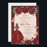 Invitación Borgoña Dorada Floral Princesa Dulce 16<br><div class="desc">Elegante Princesa Floral de Oro Borgoña Dulce 16 Invitación</div>