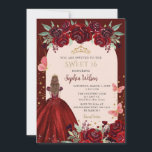 Invitación Borgoña Dorada Floral Princesa Dulce 16<br><div class="desc">Elegante Princesa Floral de Oro Borgoña Dulce 16 Invitación</div>